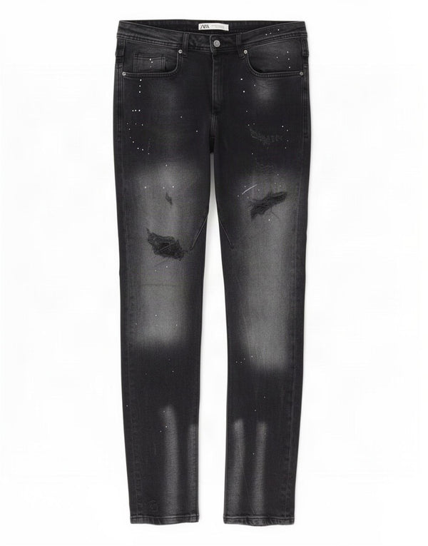 Zara Mens Acid Wash Skinny Jeans EU 44 Grande W34 L32 Cinza Manchado