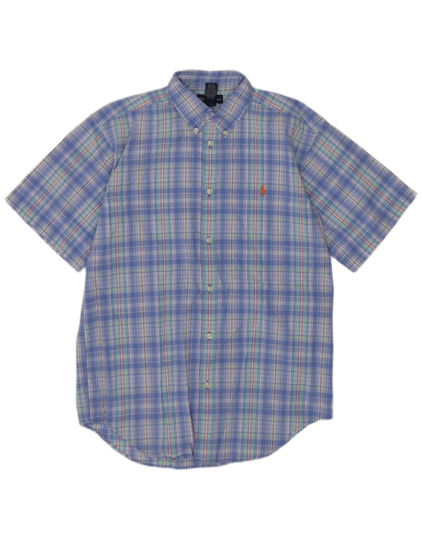 Ralph Lauren Camisa masculina de manga curta 15-16 anos XL algodão xadrez azul