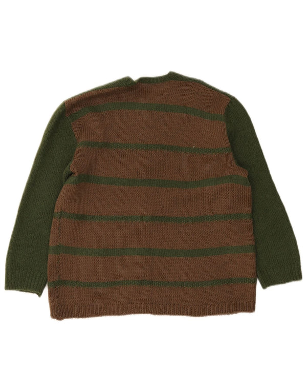 Suéter cardigã vintage para meninas 11-12 anos listrado marrom