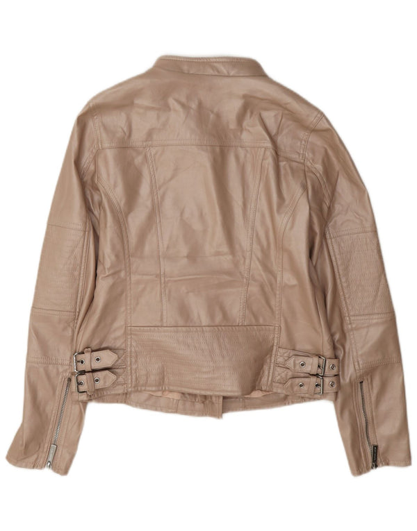 Jaqueta feminina de couro sintético Michael Kors para motociclista Reino Unido 6 XS bege
