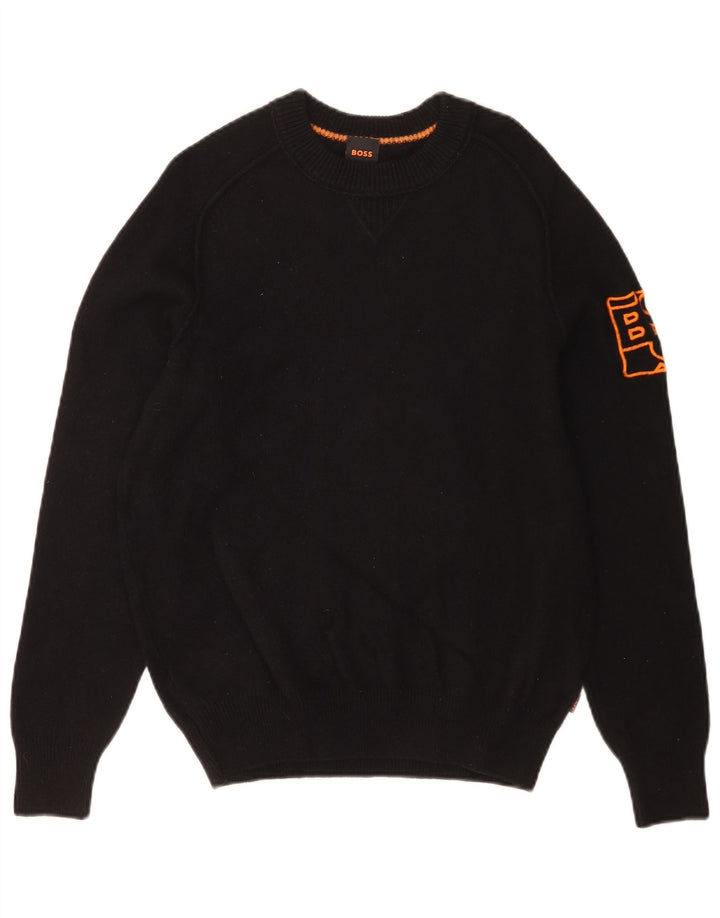 Suéter masculino Hugo Boss com gola redonda e algodão preto médio