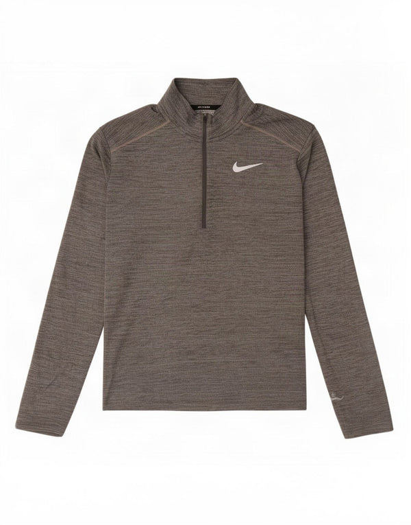Nike Mens Dri Fit Zip Neck Pullover Treino Top Cinza Médio Salpicado