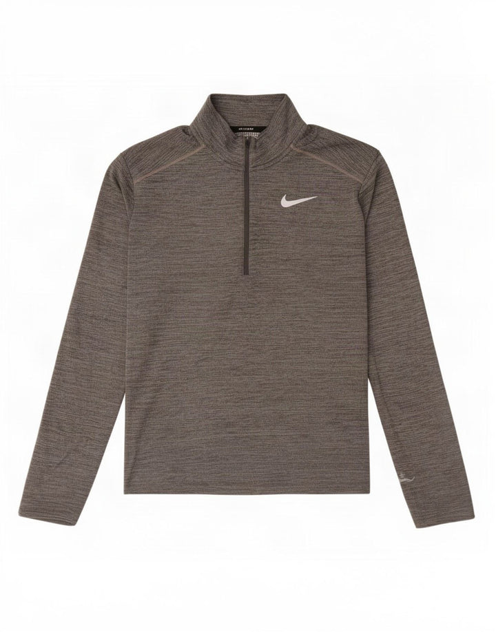 Nike Mens Dri Fit Zip Neck Pullover Treino Top Cinza Médio Salpicado