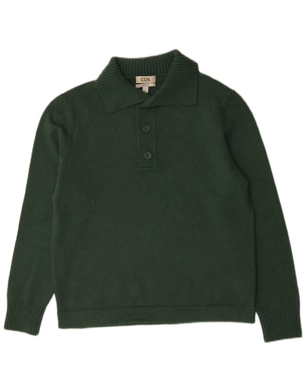 Cos Suéter masculino de ajuste regular com gola polo e lã verde médio