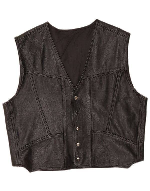 Colete de couro masculino vintage 2XL couro preto