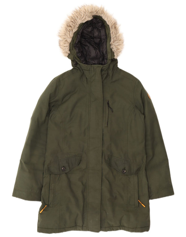 Jaqueta Parka com capuz feminina Timberland UK 14 poliéster verde médio