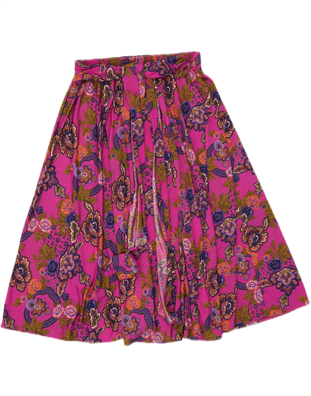 Saia larga feminina vintage W34 grande rosa Paisley