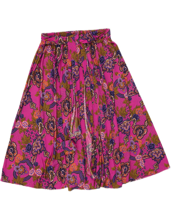 Saia larga feminina vintage W34 grande rosa Paisley