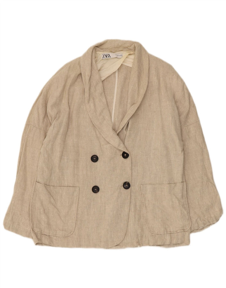 Zara Jaqueta blazer feminina oversized com peito duplo Reino Unido 10 linho bege pequeno