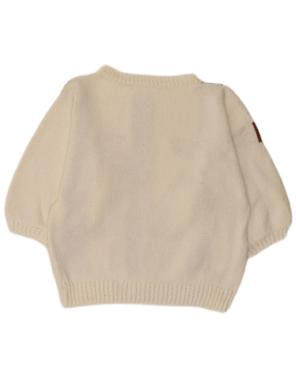 Suéter feminino vintage manga 3/4 com gola canoa Reino Unido 10 pequeno floral branco