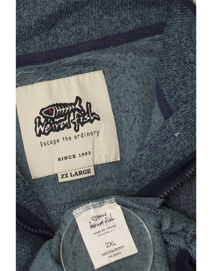 Moletom com zíper masculino estranho peixe 2XL poliéster manchado azul