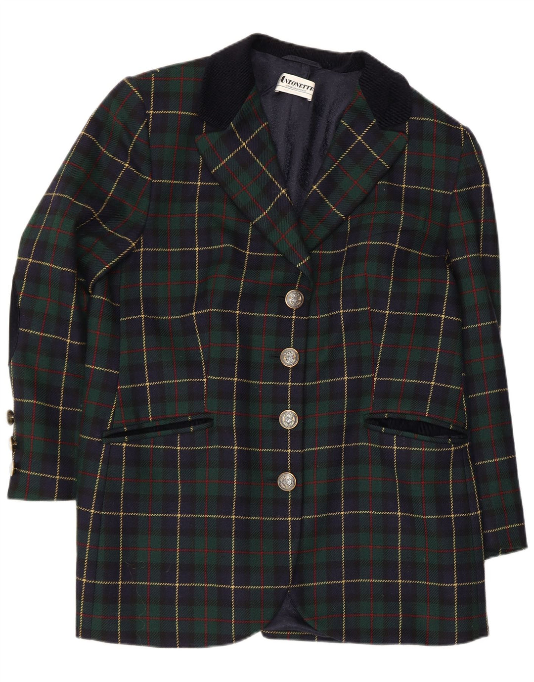 Jaqueta blazer feminina Antonette com 4 botões Reino Unido 18 XL verde xadrez viscose