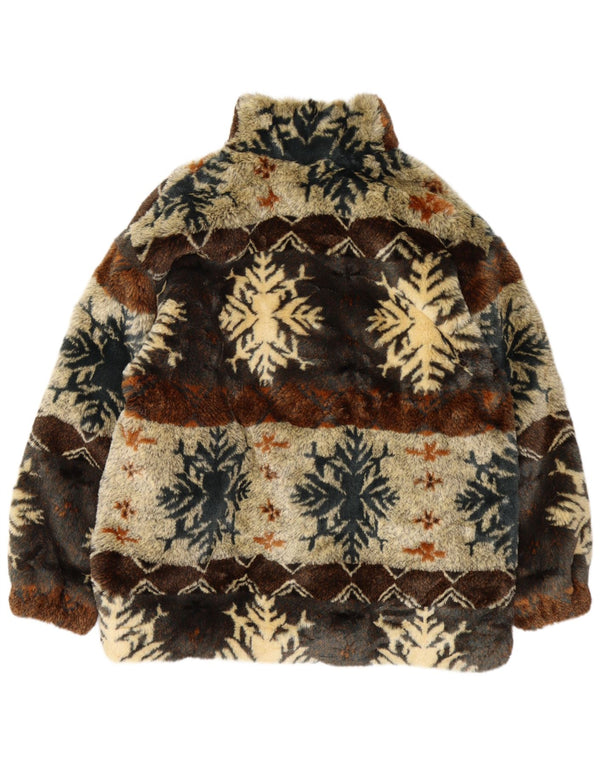 Casaco feminino vintage solto de pele sintética UE 46 XL marrom Fair Isle Modacryl