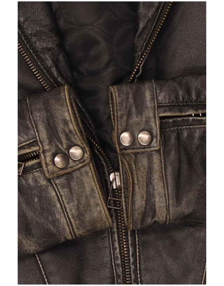 Jaqueta de couro vintage masculina para motociclista UK 42 XL couro preto