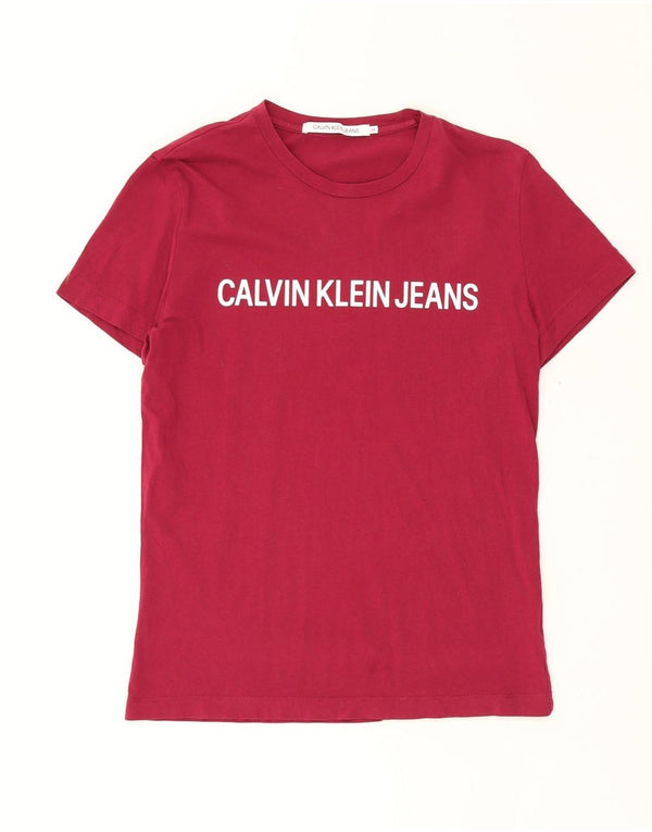 CALVIN KLEIN JEANS Camiseta masculina gráfica Top médio algodão Borgonha