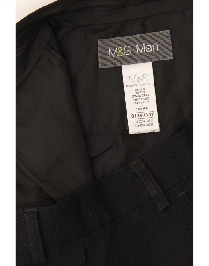 Calça chino reta masculina Marks & Spencer W38 L29 poliéster preto