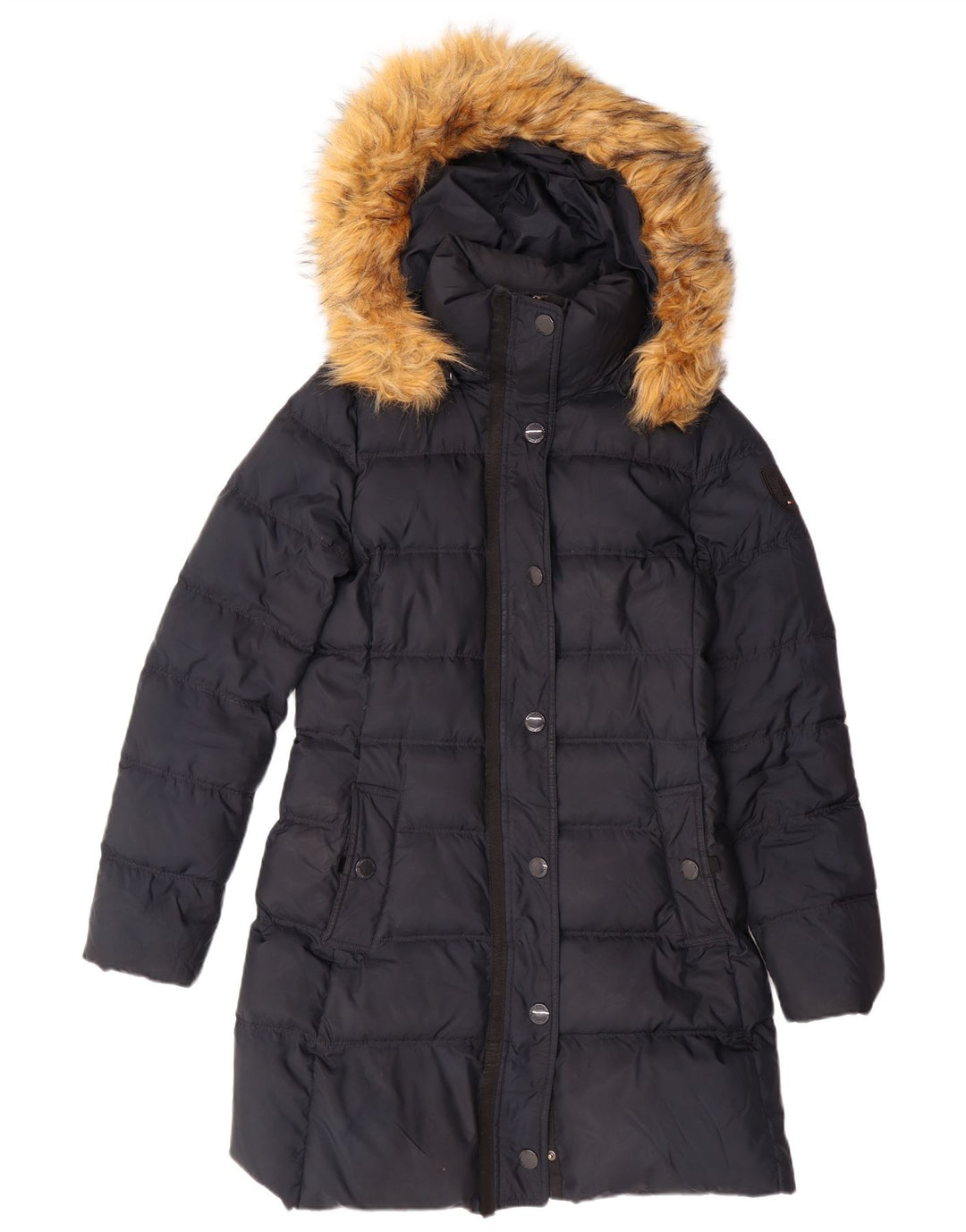 Casaco acolchoado com capuz feminino TOMMY HILFIGER Reino Unido 10 pequeno azul marinho poliéster