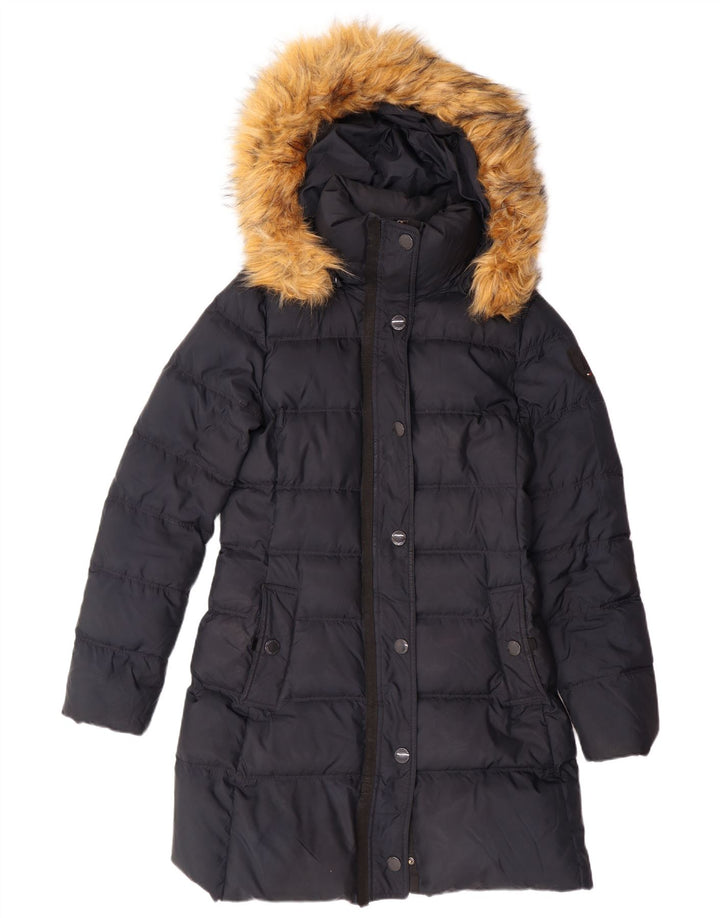 Casaco acolchoado com capuz feminino TOMMY HILFIGER Reino Unido 10 pequeno azul marinho poliéster