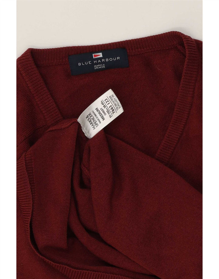 Suéter masculino Marks & Spencer Blue Harbor com decote em V médio Borgonha