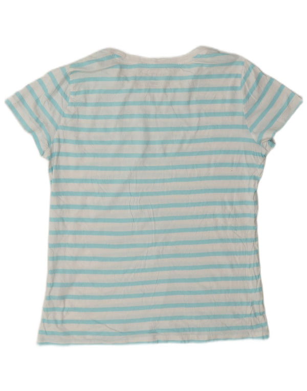 Camiseta feminina Nautica UK 16 grande algodão listrado branco