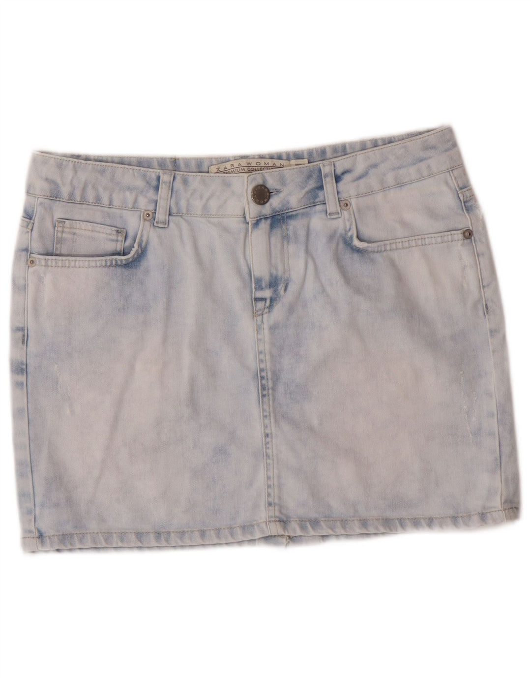 Saia jeans feminina Zara Acid Wash EU 40 Médio W30 Azul Algodão Clássico