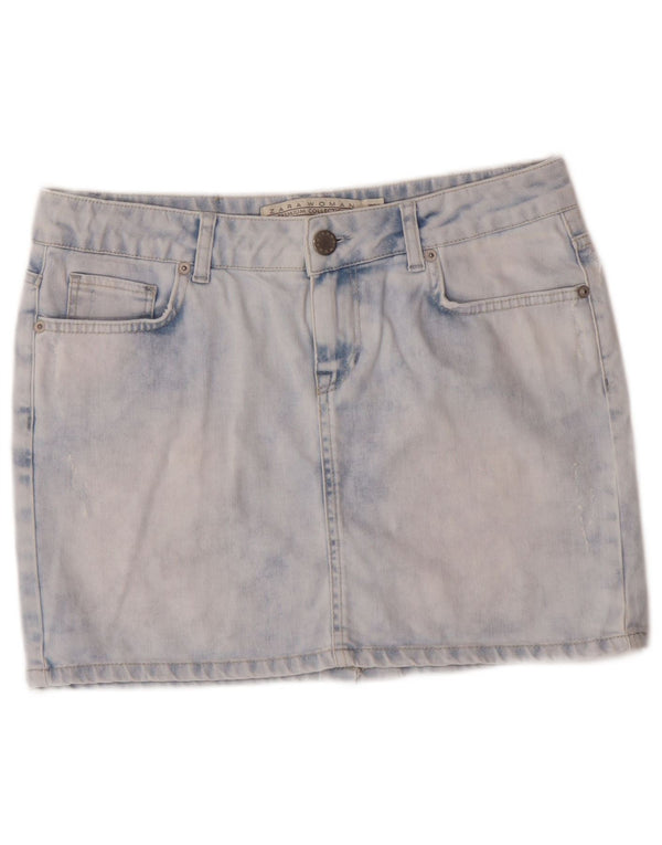 Saia jeans feminina Zara Acid Wash EU 40 Médio W30 Azul Algodão Clássico