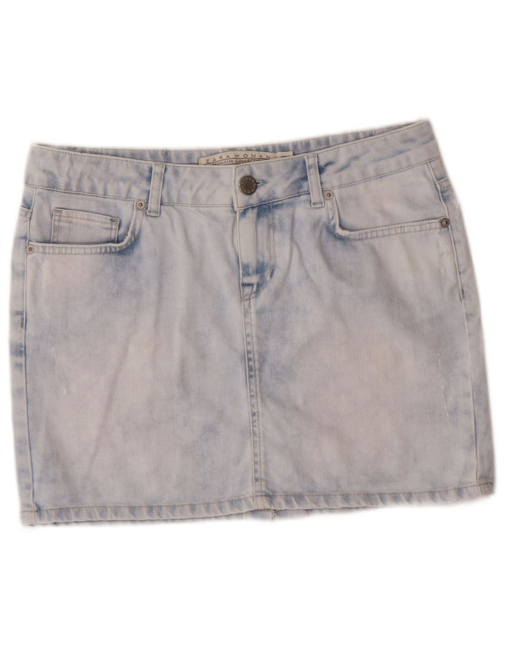 Saia jeans feminina Zara Acid Wash EU 40 Médio W30 Azul Algodão Clássico