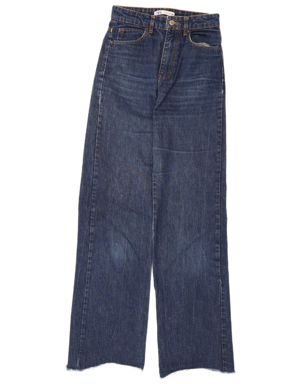 Calça jeans feminina Zara com perna larga EU 36 XS W26 L32 azul algodão