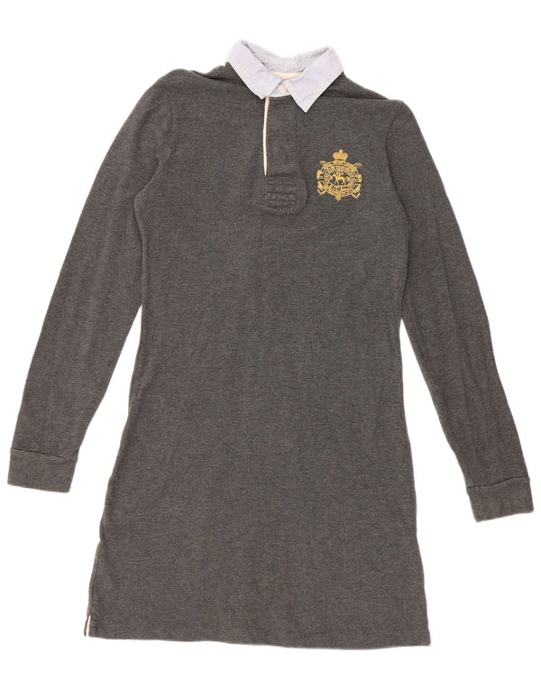 RALPH LAUREN Womens Long Sleeve Polo Dress UK 12 Medium Grey Cotton