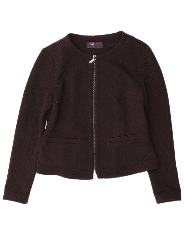 Jaqueta blazer feminina Marks & Spencer com zíper completo Reino Unido 10 pequena listrada preta