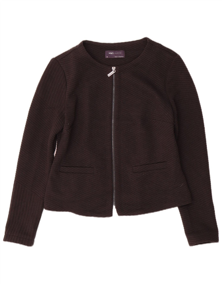 Jaqueta blazer feminina Marks & Spencer com zíper completo Reino Unido 10 pequena listrada preta