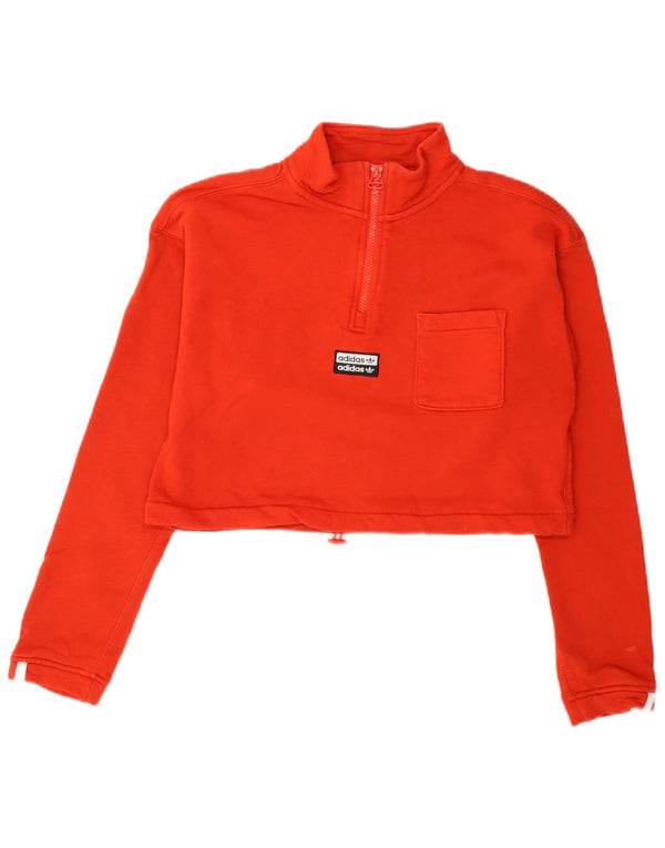 Adidas Womens Crop Zip Neck Moletom Jumper Reino Unido 8 Pequeno Algodão Vermelho