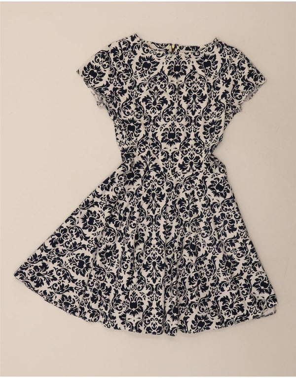 CLOSET Vestido feminino evasê UK 12 algodão paisley branco médio