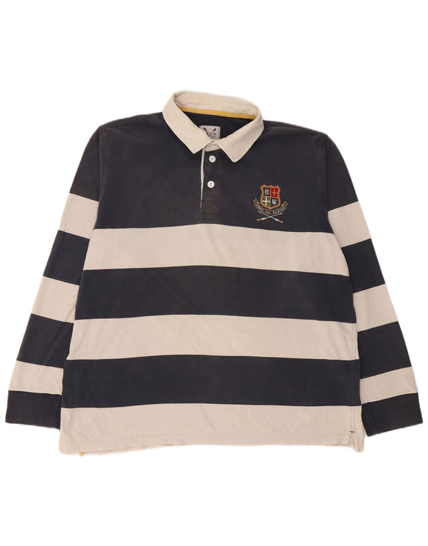 Camisa polo masculina de rugby de manga comprida 2XL listrada azul marinho da Crew Clothing