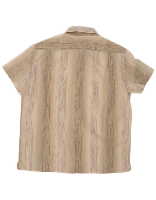 French Connection Mens Short Sleeve Shirt XL Beige Striped Cotton
