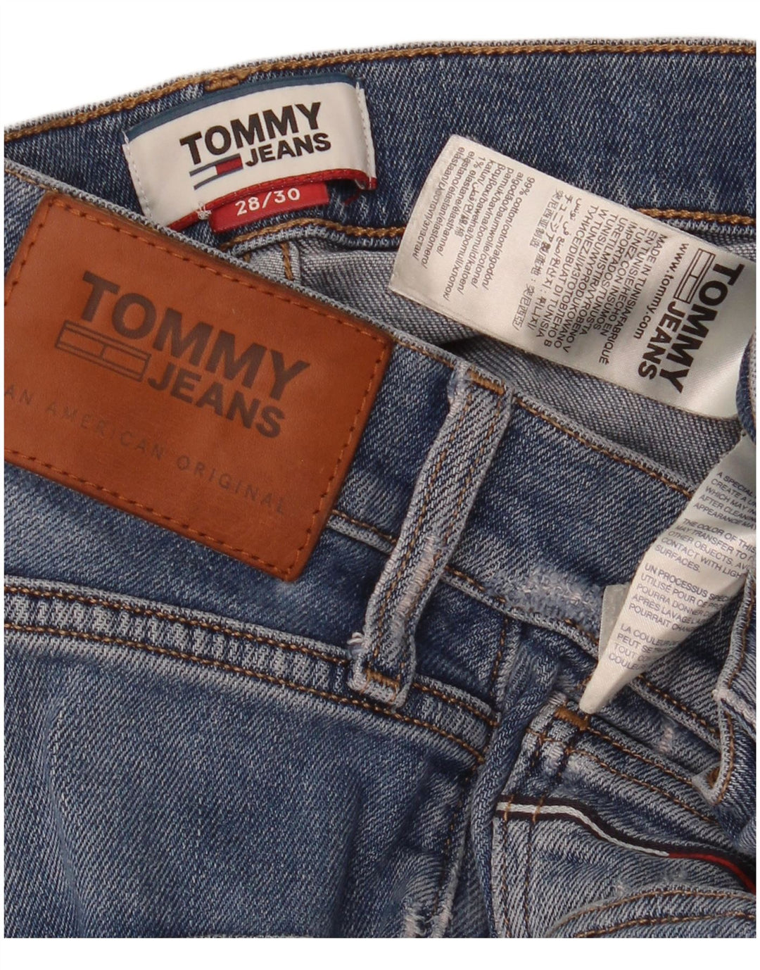 Tommy Hilfiger Masculino Distressed Slim Jeans W28 L30 Azul Algodão