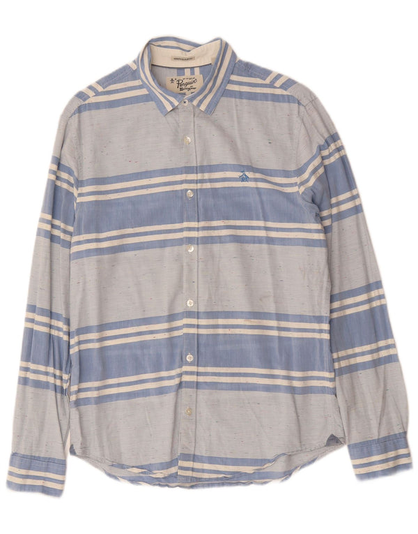PENGUIN Mens Heritage Slim Fit Shirt Medium Blue Striped Cotton