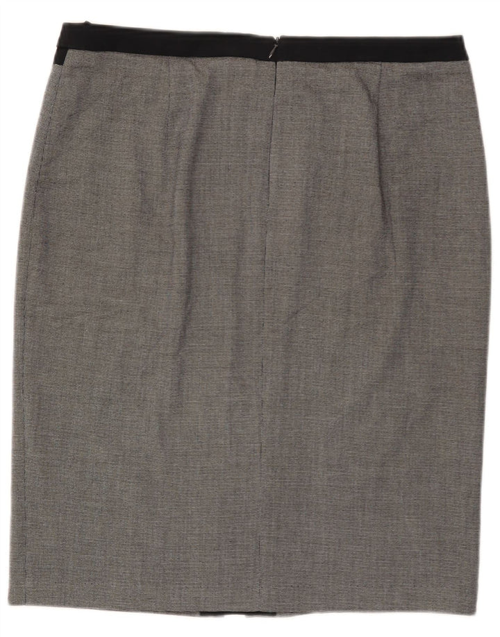Saia lápis feminina Marks & Spencer Reino Unido 14 grande W34 poliéster xadrez preto