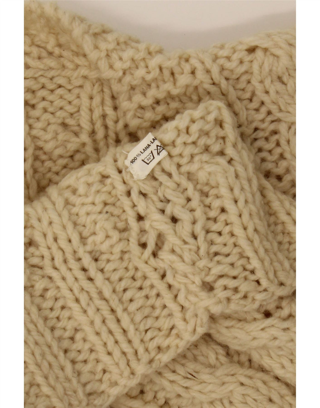 VINTAGE Womens V-Neck Jumper Sweater UK 14 Medium Off White Wool Vintage Vintage and Second-Hand Vintage from Messina Hembry 