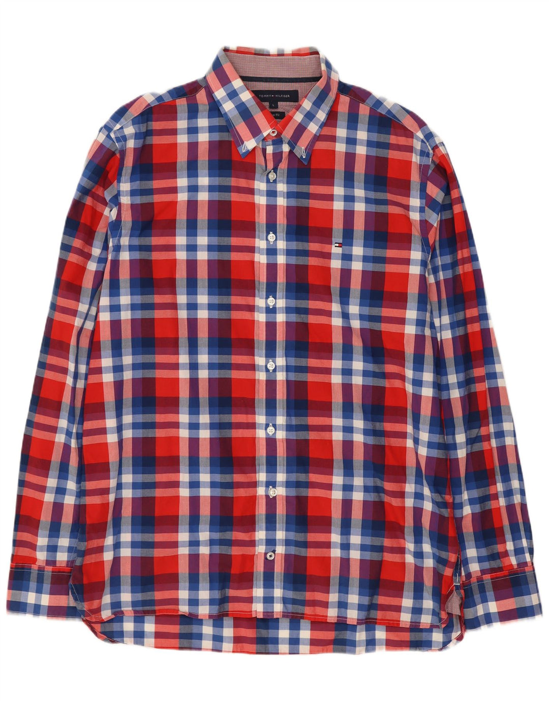 Camisa masculina Tommy Hilfiger Custom Fit grande algodão xadrez vermelho