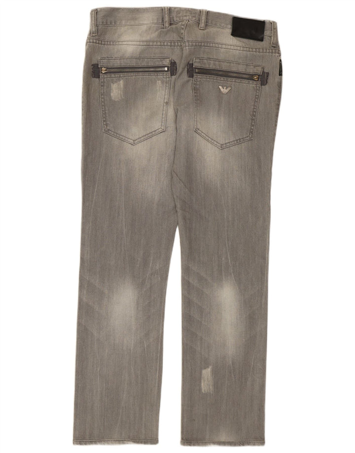 Calça jeans reta masculina Armani desgastada W32 L29 algodão cinza