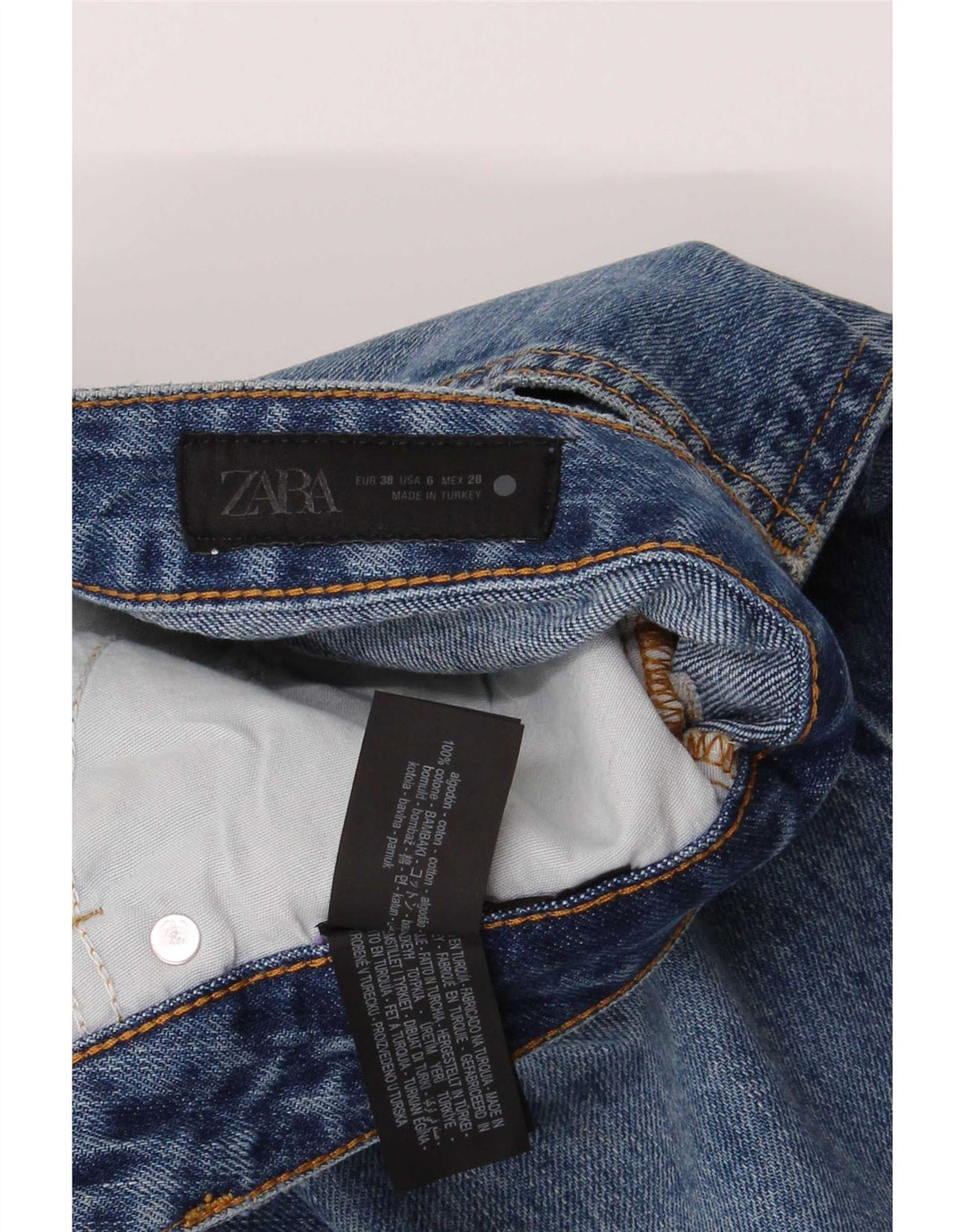 Zara Jeans reto feminino EU 38 pequeno W28 L33 azul algodão