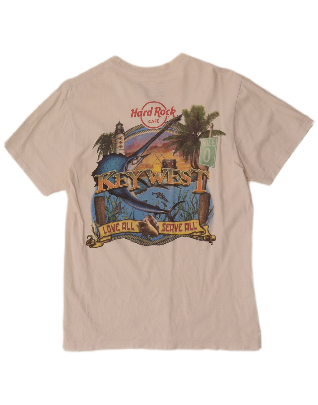 Camiseta masculina Hard Rock Cafe Key West com estampa gráfica de algodão branco médio