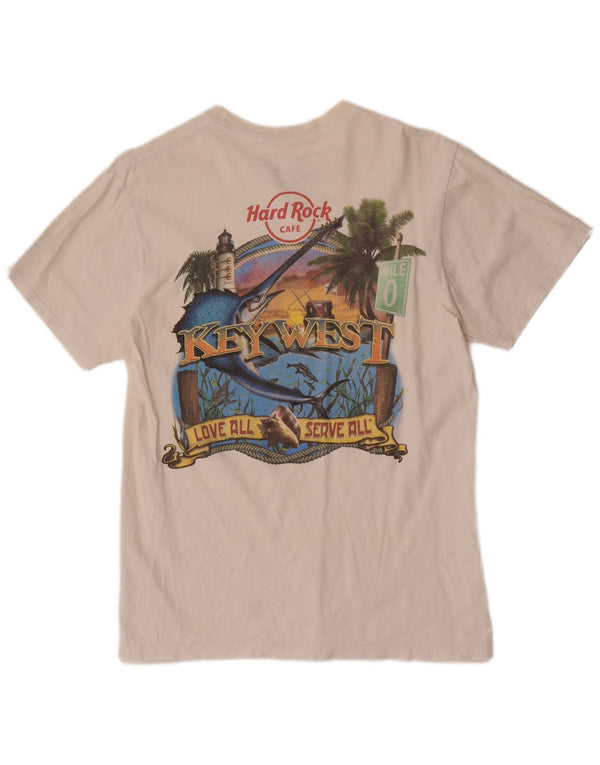 Camiseta masculina Hard Rock Cafe Key West com estampa gráfica de algodão branco médio