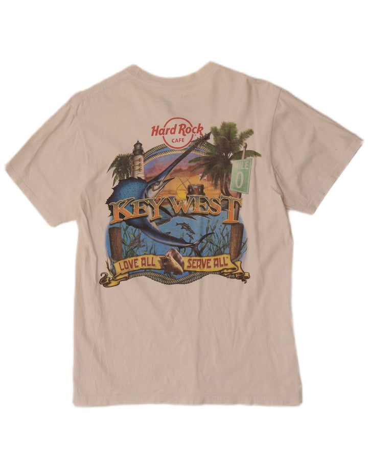 Camiseta masculina Hard Rock Cafe Key West com estampa gráfica de algodão branco médio