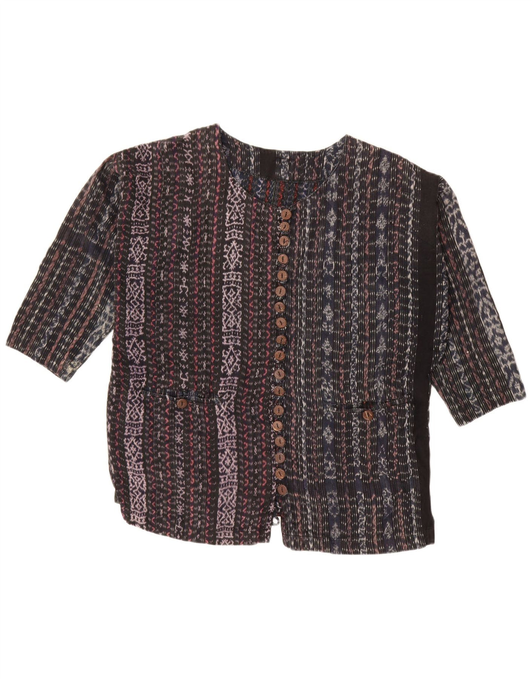 Blusa feminina VINTAGE manga 3/4 Reino Unido 18 XL listrada preta