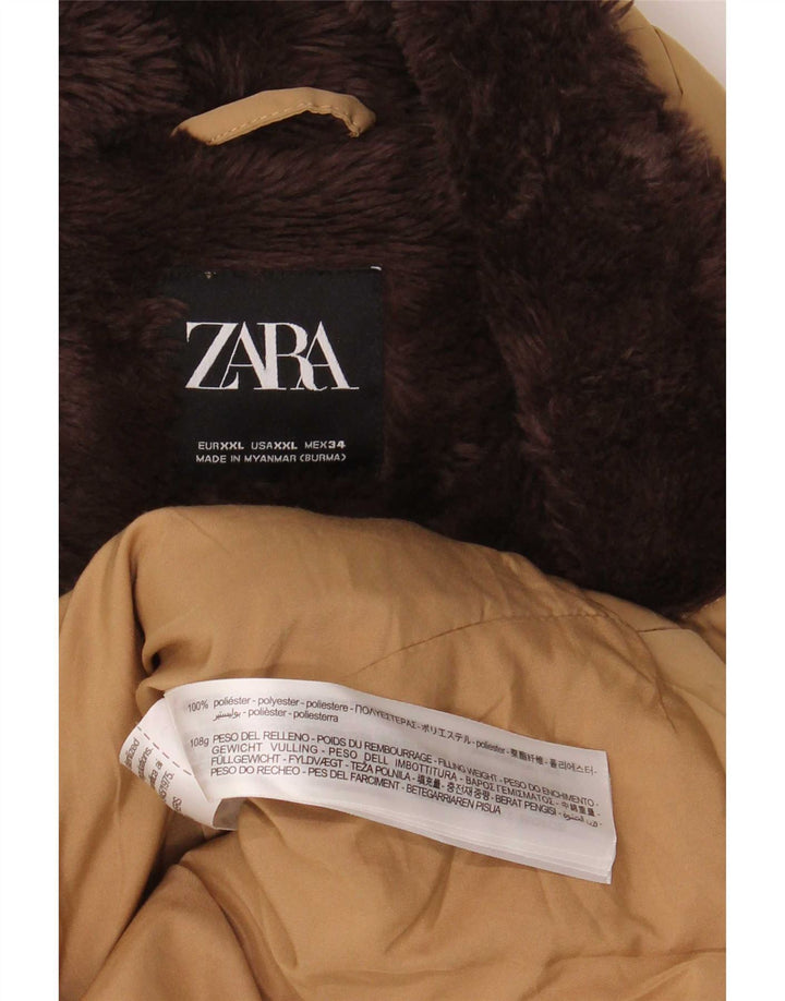 Jaqueta acolchoada sherpa feminina Zara UK 20 2XL poliéster bege