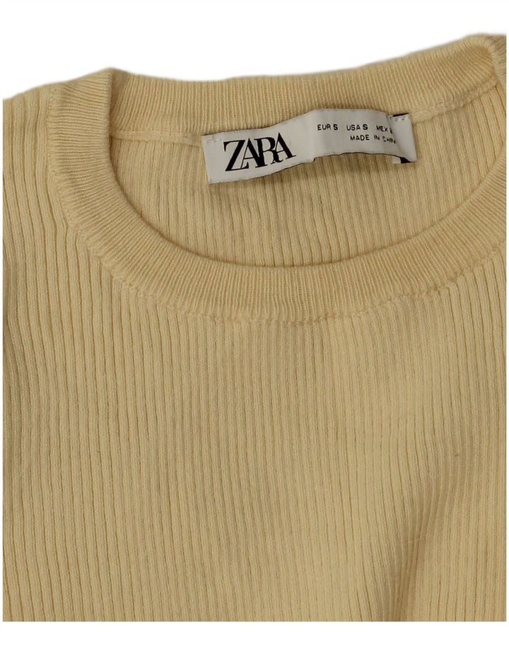 Zara Blusa Feminina Crop Manga Longa Top Reino Unido 8 Pequeno Amarelo