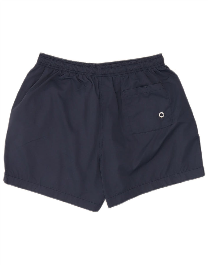 Shorts de natação masculino vintage poliéster azul marinho médio