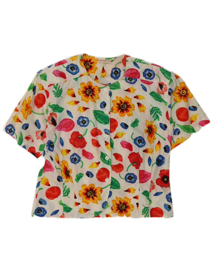 Blusa feminina de manga curta Express UK 14 médio branco floral